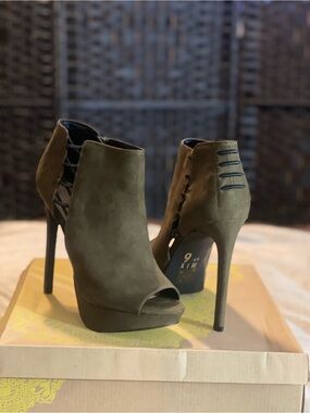 Mix No. 6 Olive Green Peep-Toe Stiletto Booties